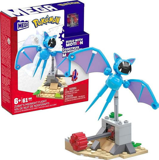 Mega Pokémon Building Toys Set, Zubat’s Midnight Flight with 61 Pieces, 1 Poseable Character, 5 Inches Tall, for Kids - Figurio