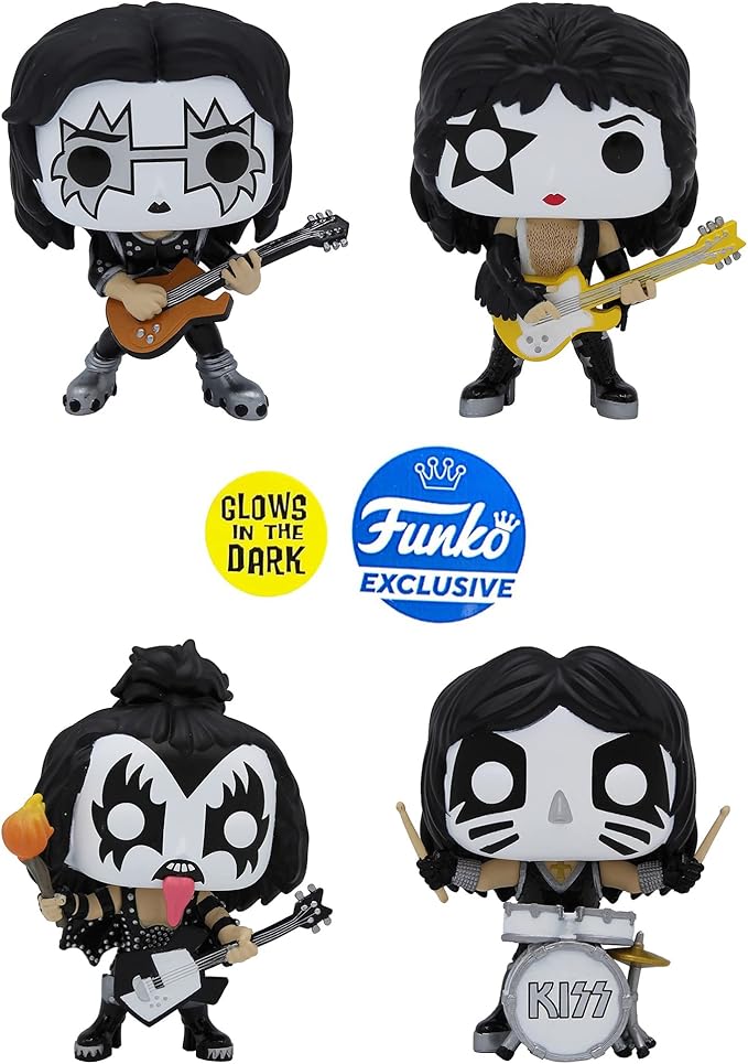 Funko POP! KISS: Band Set - Glow in The Dark Collectible Set - Online Exclusive - The Spaceman, The Starchild, The Demon, The Catman - Figurio