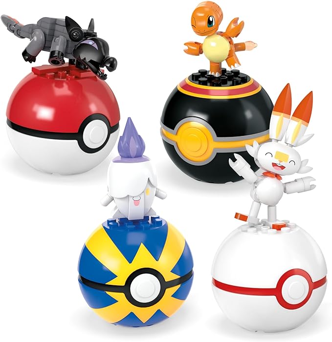 Mega Pokémon Building Toys Set Fire-Type Trainer Team with 105 Pieces, 4 Poseable Character, 2 Inches Tall, for Kids - Figurio