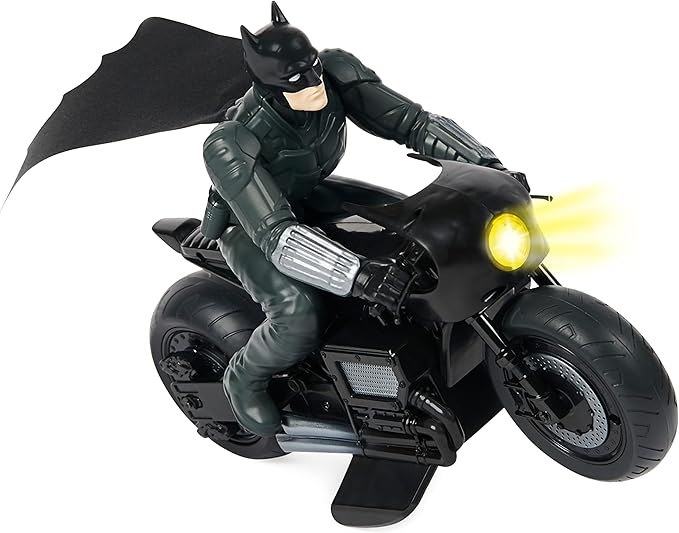 DC Comics, The Batman Batcycle RC with Batman Rider Action Figure, Official Batman Movie Styling, Kids Toys for Boys and Girls Ages 4 and Up - Figurio