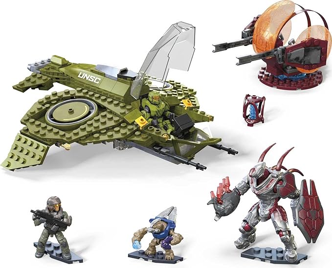 MEGA Halo Infinite Toy Building Set, UNSC Wasp Onslaught Aircraft with 406 Pieces, 4 Poseable Action Figures and Accessories, for Collectors - Figurio