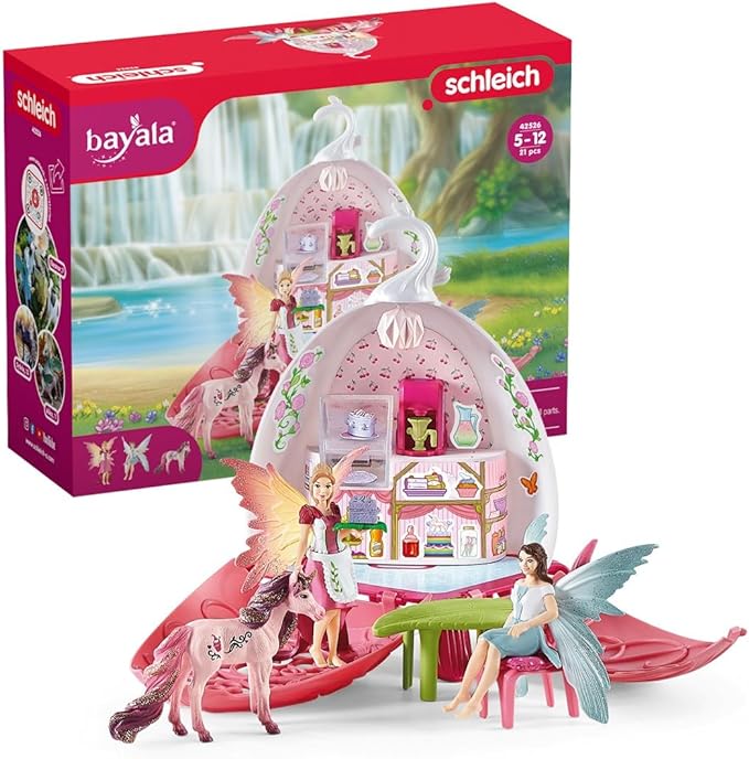 Schleich bayala Fairy Cafe Blossom - 21-Piece Magical Fairy and Unicorn Figurine Playset with Dollhouse and Accessories, Enchanted Play Dollhose for Girls and Boys, Gift Ready, Ages 5-12 - Figurio