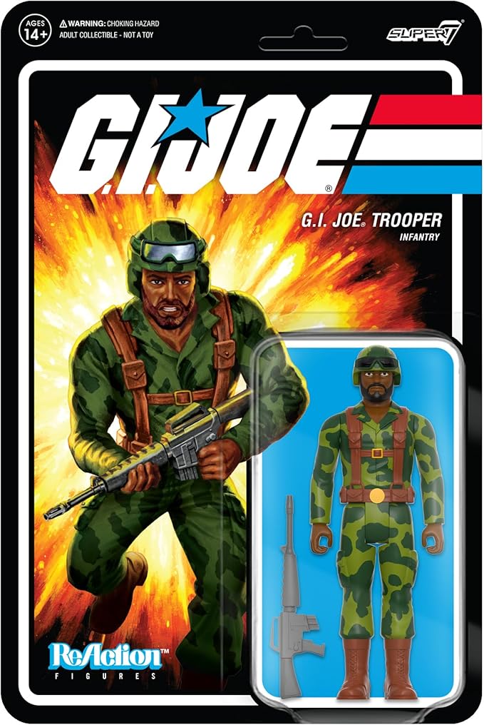 Super7 G.I. Joe Trooper (Beard/Brown) - 3.75" G.I. Joe Action Figure with Accessory Classic Cartoon Collectibles and Retro Toys - Figurio