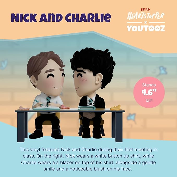 Youtooz Nick Nelson and Charlie Spring Figure, 4.6" Nick and Charlie Youtooz Figure, Detailed Collectible Heartstopper Figure by Youtooz Heartstopper Collection - Figurio