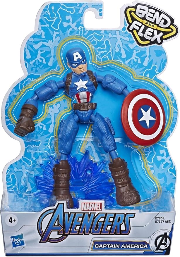 Avengers Marvel Bend and Flex Action Figure Toy, 6-Inch Flexible Captain America Figure, Includes Blast Accessory, for Kids Ages 4 and Up - Figurio