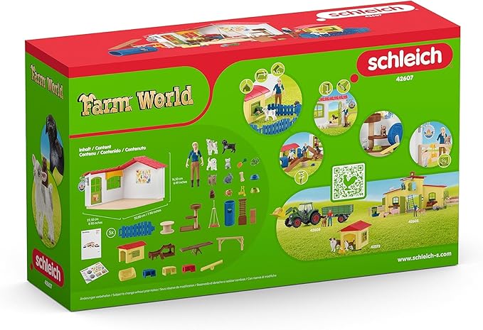 Schleich Farm World Baby Pet Animal Play Hotel with Caretaker Figurine - Large 54-Piece Playset with Dog, Cat, Bunny, Plus Accessories and More, Imagination for Boys and Girls, Gift for Kids Age 3+ - Figurio