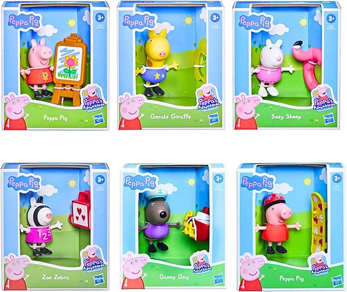 Hasbro Peppa Pig - 3" 8cm Poseable Articulated Figure & Accessory Sets - Set of All 6 Characters - Figurio