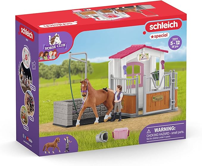 Schleich Horse Club 13-Piece Toy for Girls and Boys Ages 5+, Horse Wash Area with Stall (72177) Multi-Color - Figurio