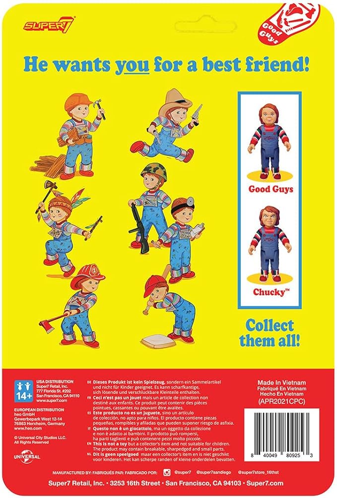 SUPER7 Childs Play Chucky Reaction Figure, multi-colored, std (CPLYW01-CKY-02) - Figurio