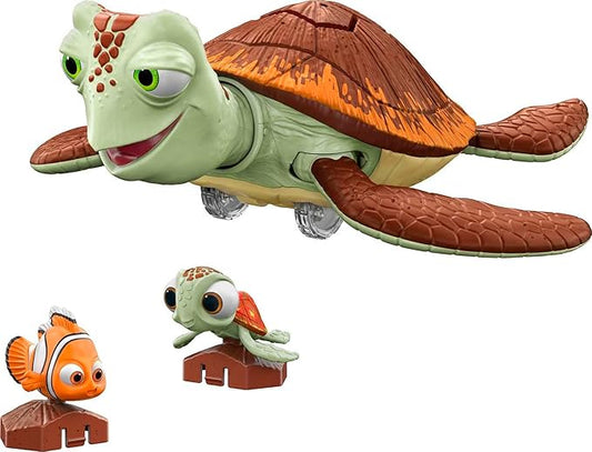 Mattel Disney Pixar Finding Nemo Toys, Crush Turtle Figure, Chat ‘n Cruise, Moving and Talking Toy, Interacts with Nemo and Squirt Smaller Figures, Gifts for Kids - Figurio