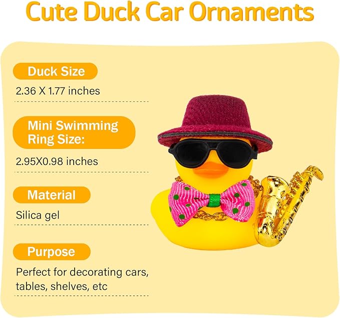 wonuu Rubber Duck Car Ornaments Cute Car Accessories for Duck Car Dashboard Decorations with Bow Tie TOP Hat Necklace and Musical Instruments, Wine red - Figurio