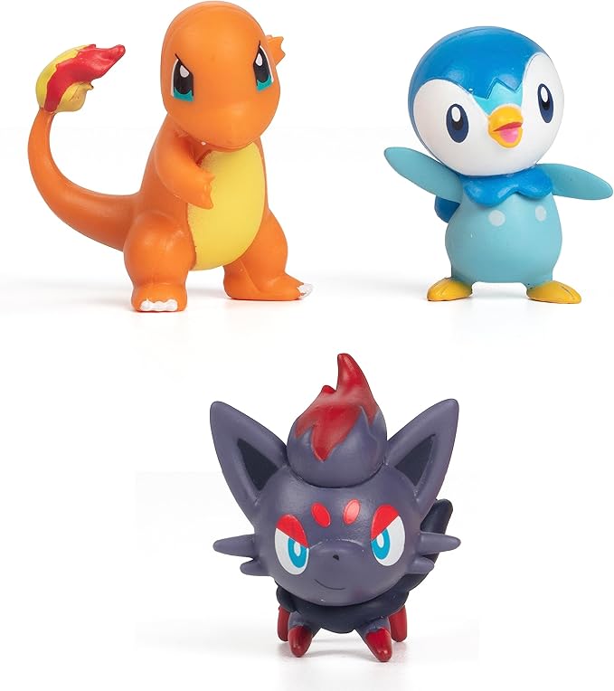 Pokémon Battle Ready! Figure Set, 6 Pieces - Includes 4.5" Ash & Launching Pikachu, 2" Charmander, 2” Rowlet, 2” Piplup, 2” Zorua - Officially Licensed - Toy Gift for Kids, Boys & Girls - Ages 4+ - Figurio