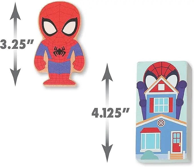 Just Play Disney Marvel Wooden Toys Spidey and His Amazing Friends 30-piece Building Blocks Set, Officially Licensed Kids Toys for Ages 18 Month - Figurio