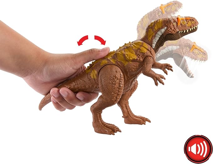 Jurassic World Wild Roar Megalosaurus Dinosaur Figure with Continuing Roar Sound & Attack Action, Posable Physical Toy & Digital Play - Figurio