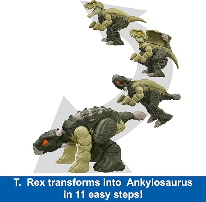 Mattel Jurassic World Fierce Changers 2-in-1 Dinosaur Figure, Double Danger Transforming Toy, T Rex to Ankylosaurus in 11 Steps - Figurio