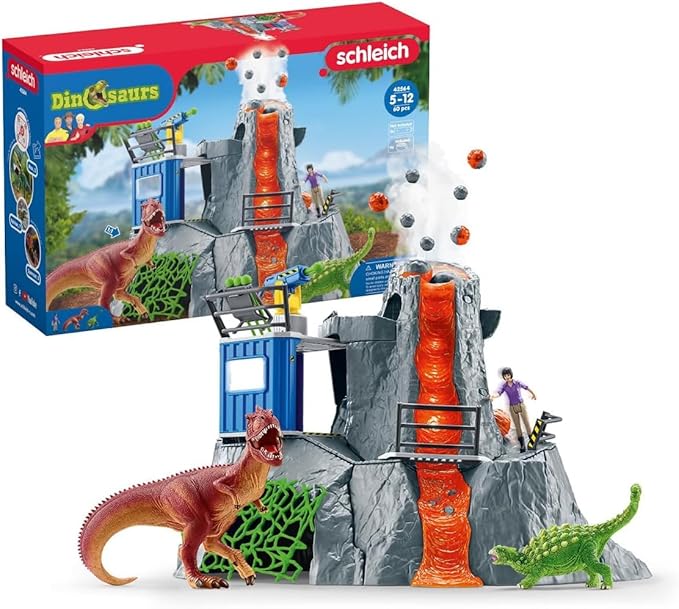 Schleich Dinosaurs - Volcano Expedition Base Camp, Dinosaur Playset Including LED Erupting Volcano, Researcher Figurines and 2 x Dinosaur Toys for Boys and Girls Ages 5-12 - Figurio