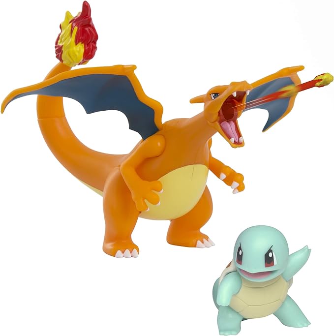 Pokémon Fire and Water Battle Pack - Includes 4.5 Inch Flame Action Charizard and 2" Squirtle Action Figures - Amazon Exclsuive - Figurio