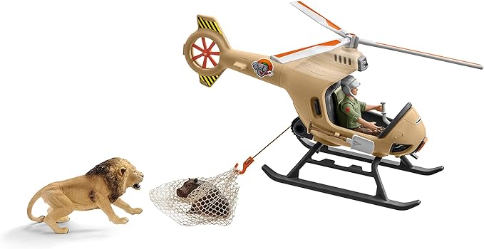 Schleich Wild Life 8-piece Animal Rescue Helicopter Toy with Safari Animal Figures for Kids Ages 3-8 Multicolore, 8 x 24 x 18 cm - Figurio