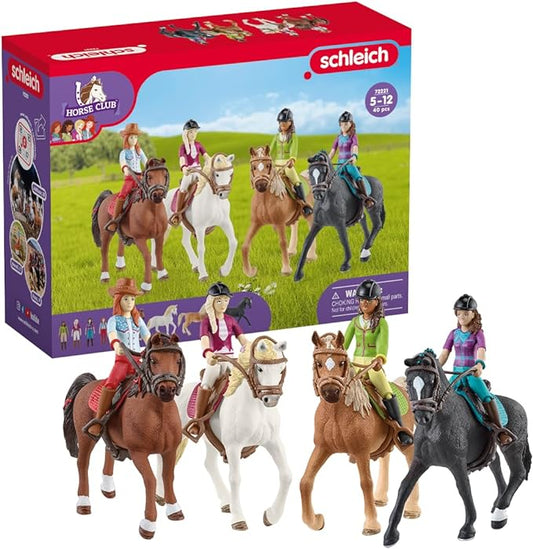 Schleich Horse Club Ride Out 40-Piece Playset Horse Gifts for Girls & Boys Ages 5+ with 4 Horse Rider Girls, 4 Horse Toys and Horse-Riding Accessories - Figurio