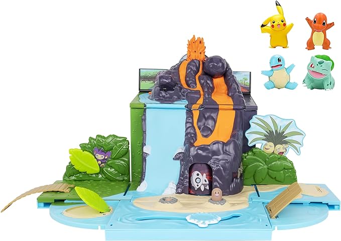 Pokémon Carry ‘N’ Go Volcano Playset with 4 Included 2-inch, Pikachu, Charmander, Bulbasaur, and Squirtle - Bring Everywhere - Playsets for Kids and Pokémon Fans - Amazon Exclusive - Figurio