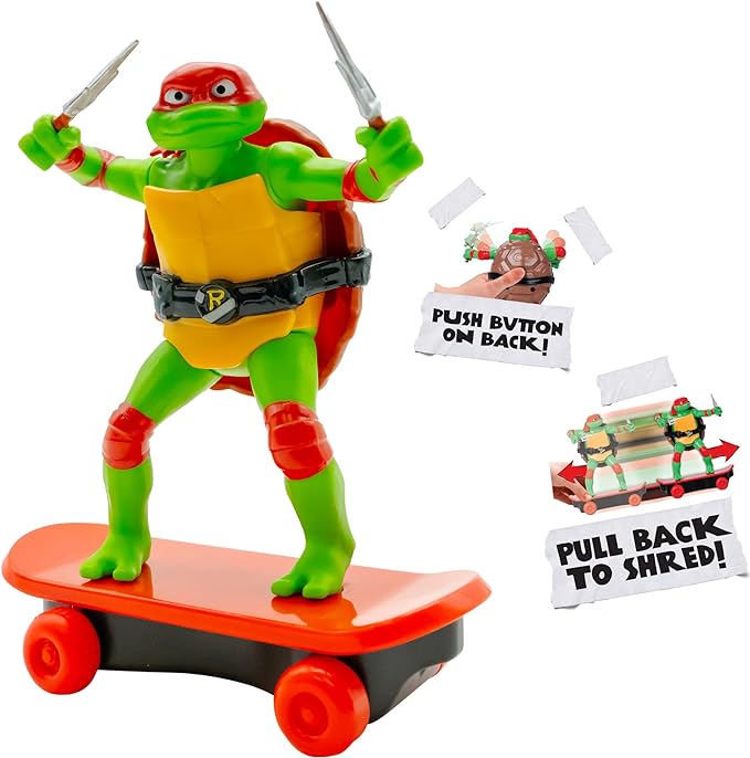 Teenage Mutant Ninja Turtles 5" Sewer Shredders - Raphael Movie Edition - Skate and Battle with Ninja Action - Ages 3+ - Figurio