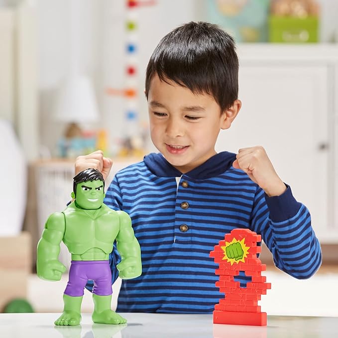 Spidey and His Amazing Friends Marvel Power Smash Hulk Action Figure, 10-inch Hulk Toys, Preschool Toys, Super Hero Toys for 3 Year Old Boys and Girls and Up, with Brick Wall Accessory - Figurio