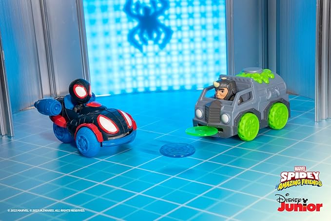 Marvel Spidey and his Amazing Friends Little Vehicle 2-Pack - 5” Disc Dashers Featuring Miles Morales Vs Rhino - Amazon Exclusive - Figurio