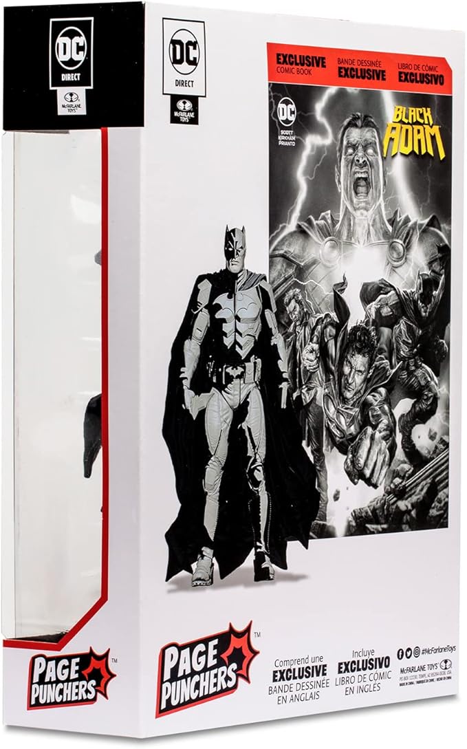 McFarlane Toys, 7-Inch DC Direct Black Adam Gold Label Batman Action (Line Art Variant) Figure with 22 Moving Parts, Collectible DC Black Adam Comic Figure with Unique Comic Book – Ages 12+ - Figurio