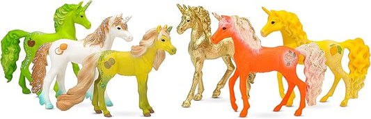 Schleich bayala, Unicorn Gifts for Girls and Boys Ages 5-12, 6-Piece Set, Collectible Unicorn Foal Toys, Fruit & Gold Unicorn Foals - Figurio