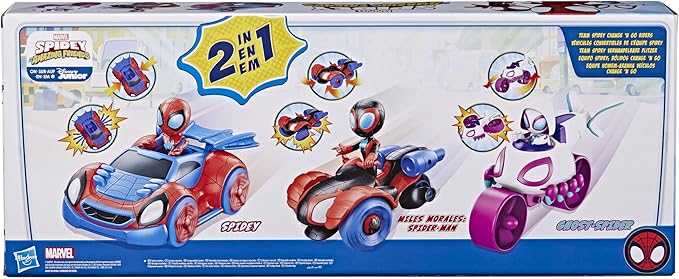 Spidey and His Amazing Friends Team Spidey Change ‘N Go Riders Playset, 3 Toy Cars and Action Figures, Marvel Super Hero Toys for 3 Year Old Boys and Girls and Up (Amazon Exclusive) - Figurio