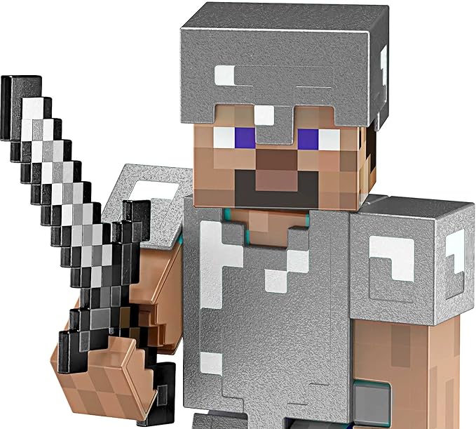 Mattel Minecraft Diamond Level Steve Action Figure & Die-Cast Accessories, Collectible Toy Inspired by Video Game, 5.5 inch - Figurio