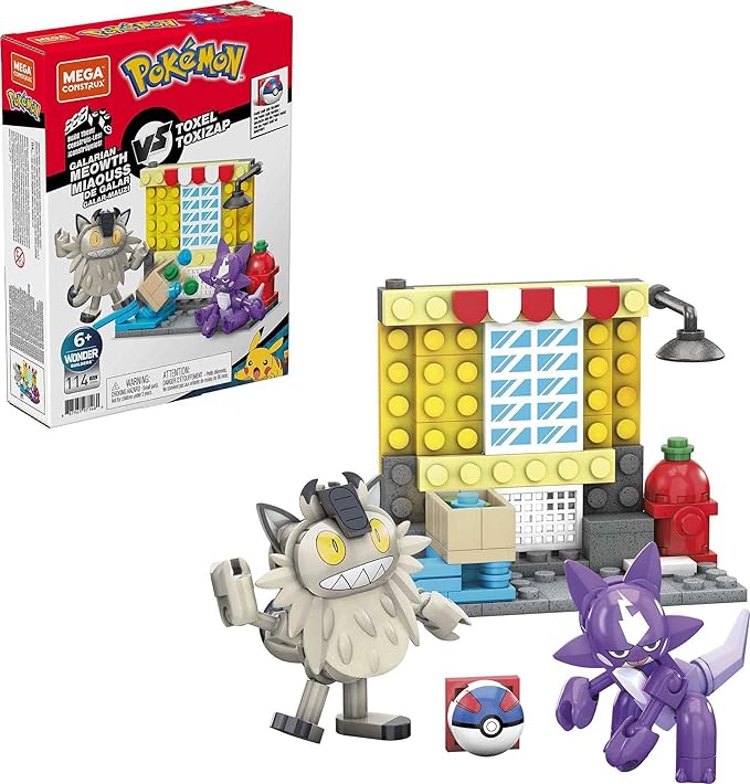 Mega Pokémon Action Figures Building Toy Collectible Toxel vs. Galarian Meowth with Great Ball - Figurio