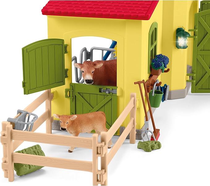 Schleich Farm World Animal Farm Playset with Figurine and Accessories - 92pc Kids Animal Farm Playset with Cow, Horse, Pig, Bull, and Accessories for Boys and Girls, Gift for Kids Age 3+, Yellow - Figurio