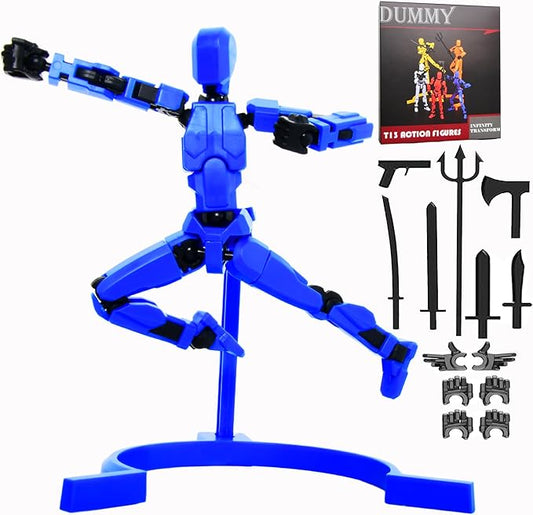 T-13 Creative Action Figure with Pose Stand,Anime Robot Building Toy Sets,Lucky Puppet Joints for Boys,Girls,Men,Women,Multi-Jointed Moveable Dummy Desk Decoration,Desktop Ornament for Game Lover,Blue - Figurio