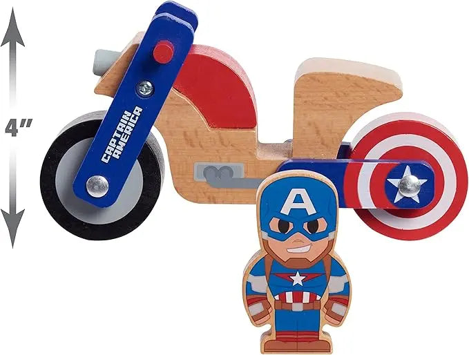 Disney Wooden Toys Just Play Captain America and Motorcycle, Figure and Vehicle, Officially Licensed Kids Toys for Ages 18 Month, Amazon Exclusive - Figurio