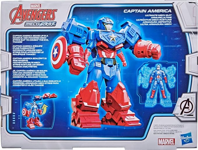 Avengers Marvel Mech Strike 8-inch Super Hero Action Figure Toy Ultimate Mech Suit Captain America, for Kids Ages 4 and Up - Figurio