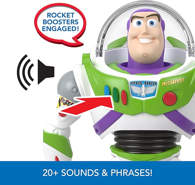 Mattel Disney Pixar Toy Story Buzz Lightyear 10-inch Action Figure Toy with Rocket & 20 Plus Phrases & Sounds, Rocket Rescue Pack Buzz Pack - Figurio