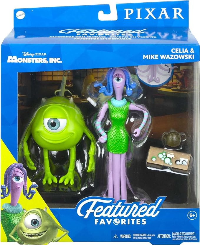 Disney Pixar Featured Favorites Celia Mae & Mike Wazowski Monsters Inc. Collectable Figures & Accessories, Highly Posable Authentic Look, Collectors Gift Age 6 Years & Up - Figurio