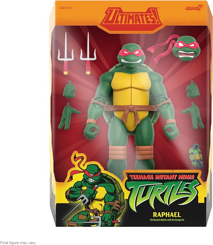 Super7 ULTIMATES! Teenage Mutant Ninja Turtles Raphael - 7" TMNT Action Figure with Accessories Classic Cartoon Collectibles and Retro Toys - Figurio