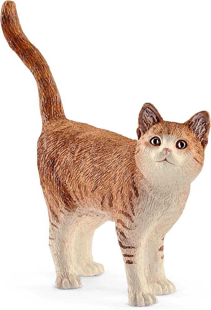 Schleich Farm World, Realistic Cute Cat Toys for Boys and Girls, Orange and White Tabby Cat Toy, Ages 3+ - Figurio