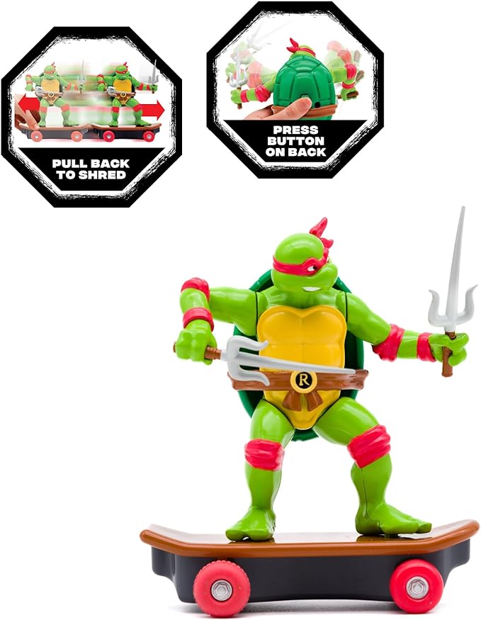 Teenage Mutant Ninja Turtles 5" Sewer Shredders - Raphael Classic Edition - Skate and Battle with Ninja Action - Ages 3+ - Figurio