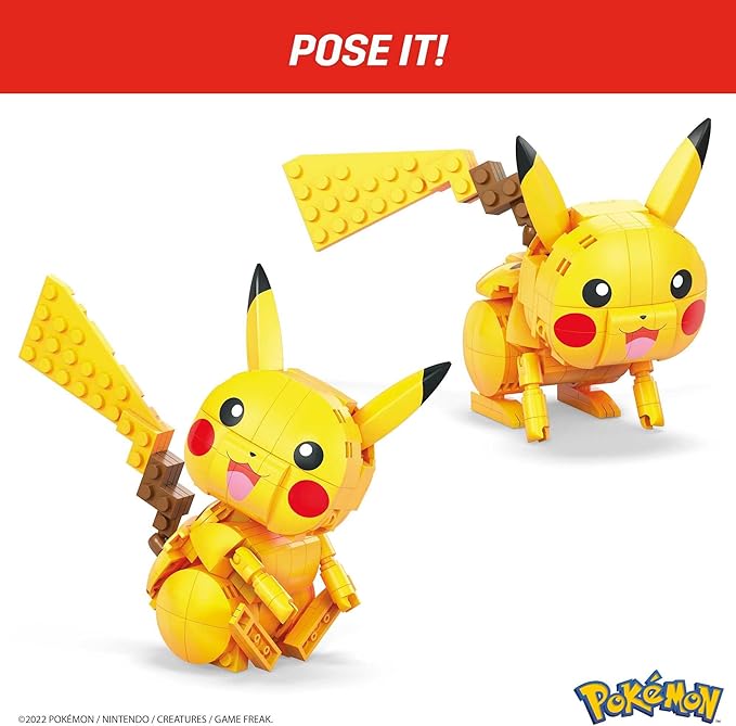 Mega Pokémon Building Toys Set Build & Show Pikachu with 205 Pieces, Articulated and Poseable, 4 Inches Tall, for Kids - Figurio