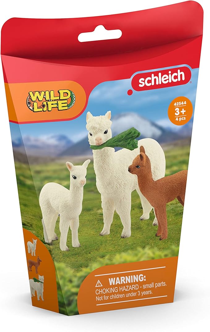 Schleich Farm World 4-Piece Alpaca Playset with Mother and Baby Alpacas - Educational and Durable Farm Animal Playset Figurines, Fun and Imaginative Play for Boys and Girls, Gift for Kids Ages 3+ - Figurio