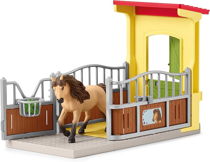 Schleich Farm World, Horse Toys for Girls and Boys, Horse Stall Set with Iceland Pony Stallion Toy Figure - Figurio