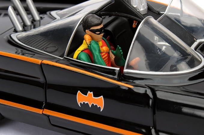 1966 Classic TV Series Batmobile 1:24 Die-Cast Car with 2.75" Batman and Robin Figures, Toys for Kids and Adults - Figurio