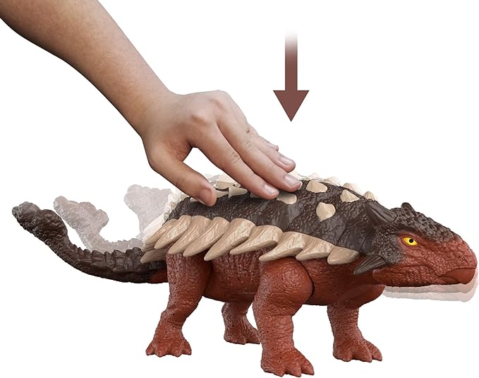 Mattel Jurassic World Dominion Roar Strikers Ankylosaurus Dinosaur Action Figure with Roaring Sound and Attack Action, Toy Gift Physical & Digital Play - Figurio