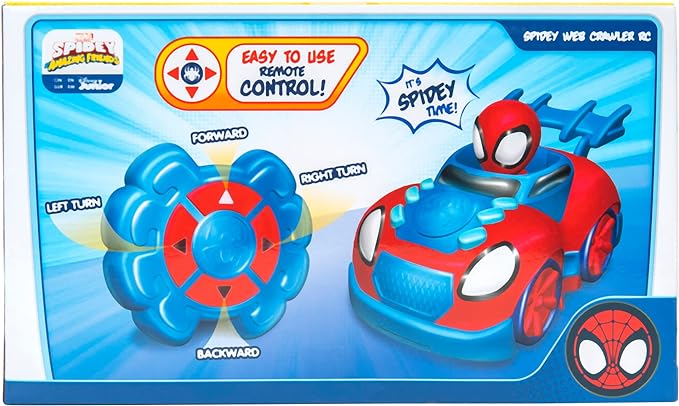 Marvel Spidey and His Amazing Friends Web Crawler RC - Remote-Controlled Vehicle - Features Built-in Super Hero with 4 Controller Functions, Blue & Red - Figurio