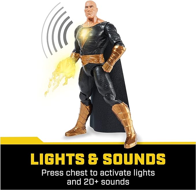 DC Comics, Power Punch Black Adam 12-inch Action Figure, 20+ Phrases and Sounds, Lights Up with 2 Accessories, Black Adam Movie Collectible Kids Toys for Boys and Girls Ages 3 and Up - Figurio