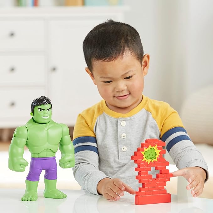 Spidey and His Amazing Friends Marvel Power Smash Hulk Action Figure, 10-inch Hulk Toys, Preschool Toys, Super Hero Toys for 3 Year Old Boys and Girls and Up, with Brick Wall Accessory - Figurio