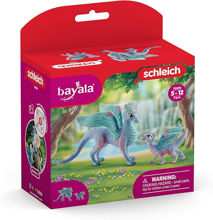 Schleich Bayala Toys and Figurines - Flying Flower Mother and Small Baby Dragon, Action Figure Kid Toys and Dolls, Girls and Boys Ages 5 and Above , 2 Piece Set - Figurio